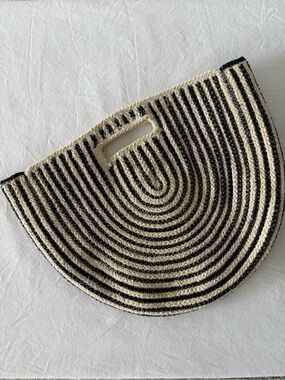 Fabulous MJ - New York Black and Cream Semi-Circle Woven Tote
